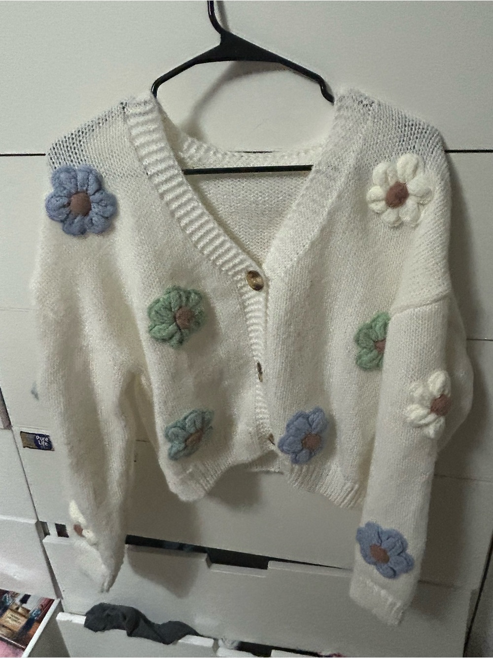 Cider Cream Knit Cardigan with Pastel Floral Appliqués - Picture 2 of 3